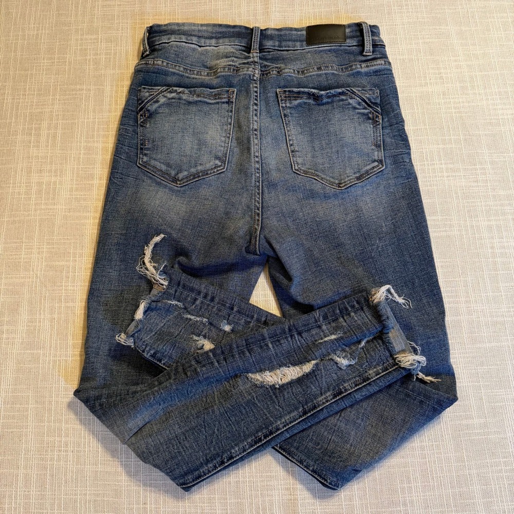 Buckle Black Fit No 75 Ankle Skinny Jeans Medium Wash Distressed Raw Hem 27